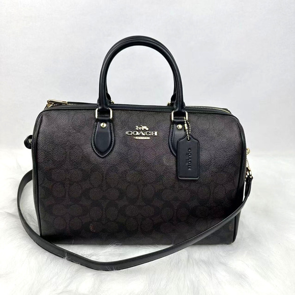 Coach Rowan Large Satchel Crossbody Bag Signature Canvas CV959 Walnut /Black NWT - Picture 1 of 12